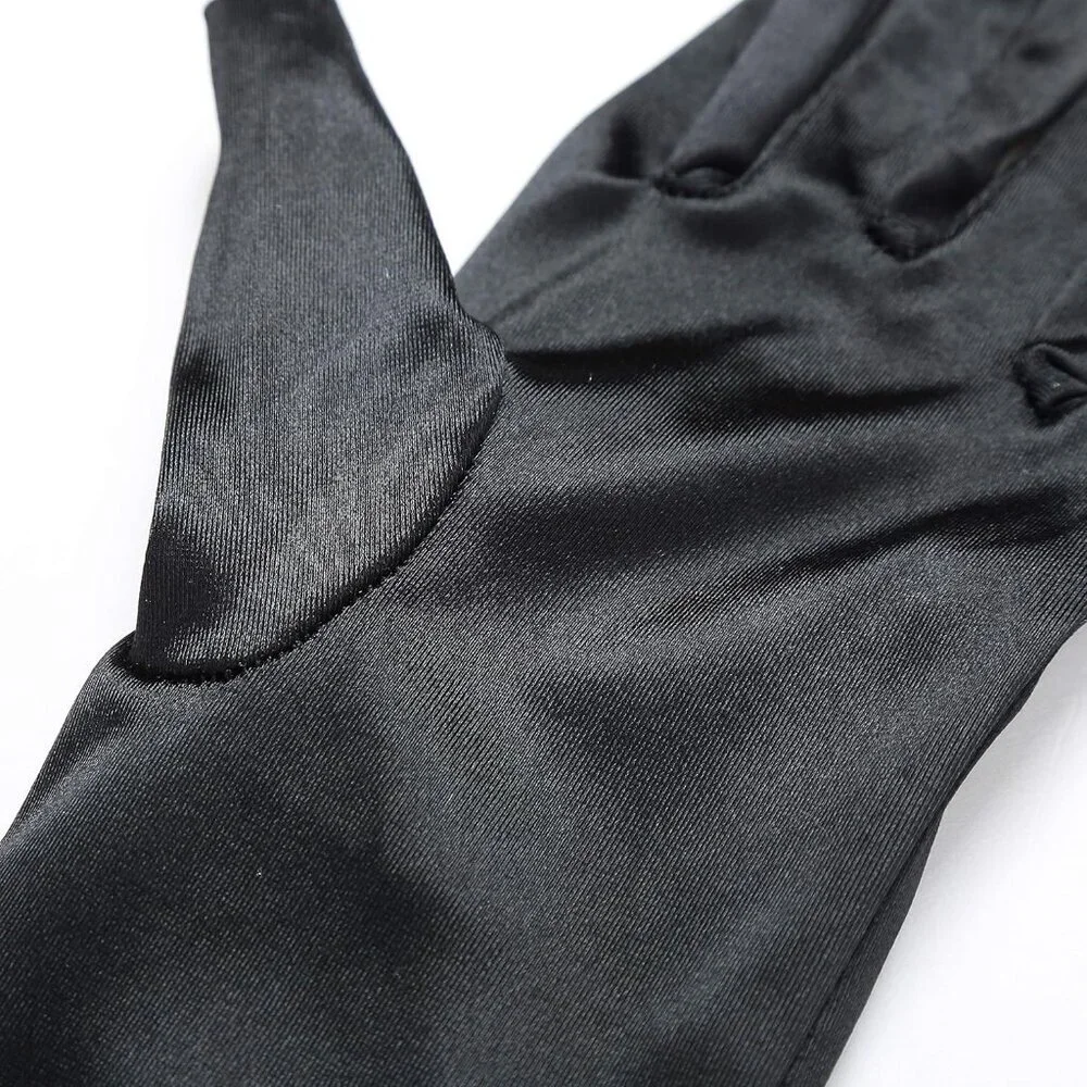 Women's Smooth Black Long Satin Gloves Elbow Length Party Costume Accessory